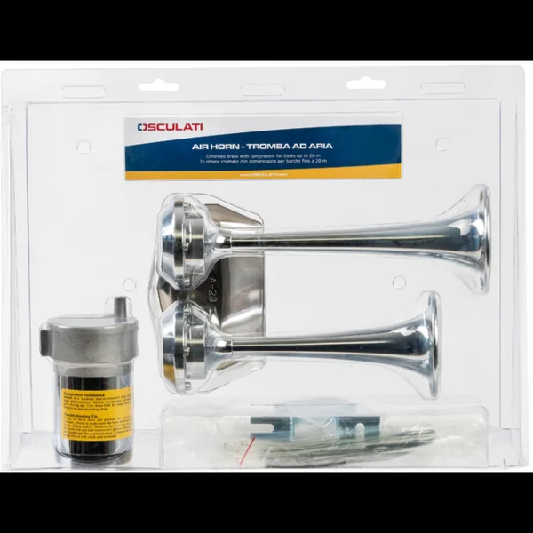 Avertisseur Chromé Osculati type trompe - 2 tons 12V