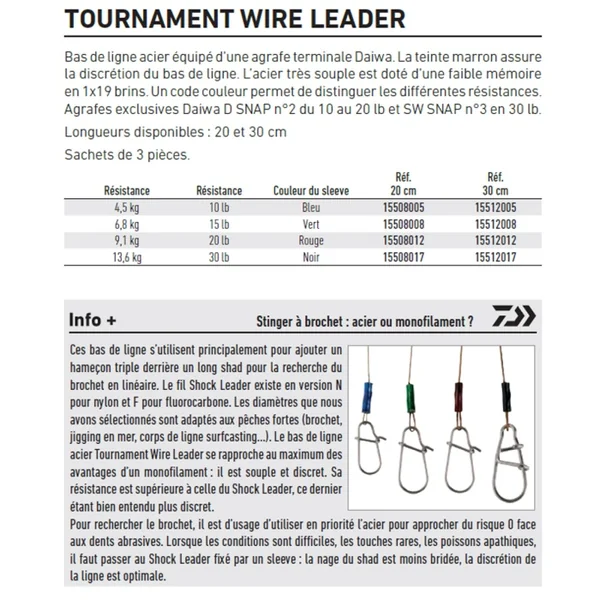 Bas de ligne Acier Daiwa 19 brins 30 cm 15 lb