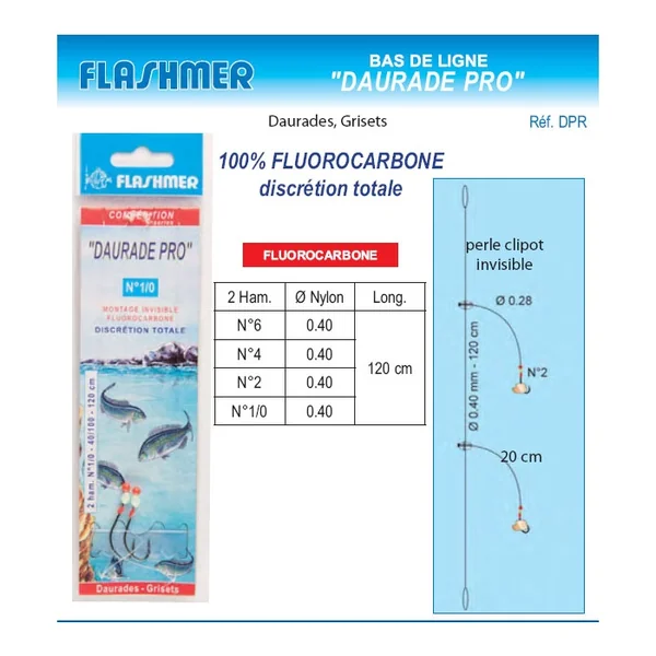 Bas de Ligne Daurade Pro Fluorocarbone 2 Hameçons N° 6