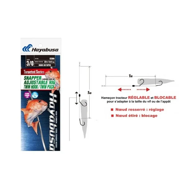 Bas de ligne Snapper Hayabusa Adjustable Rig Bek - 50lb Seaguar 8/0