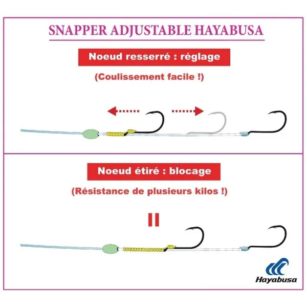 Bas de ligne Snapper Hayabusa Adjustable Rig Bek - 50lb Seaguar 8/0