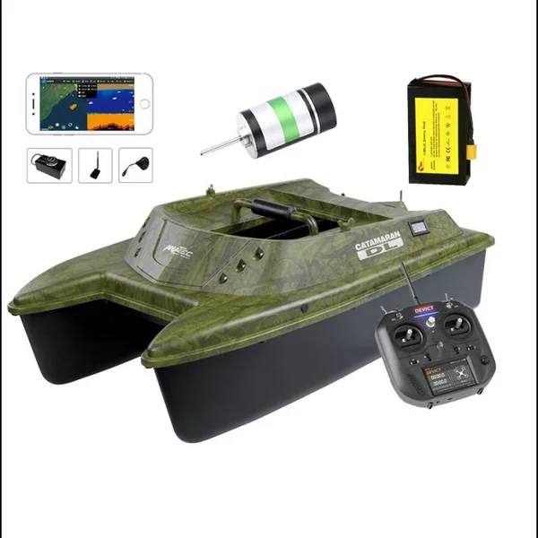 Bateau amorceur Anatec Catamaran Dl Camou Oak Brushless Lithium + Sr07 Brushless + Fishing robot