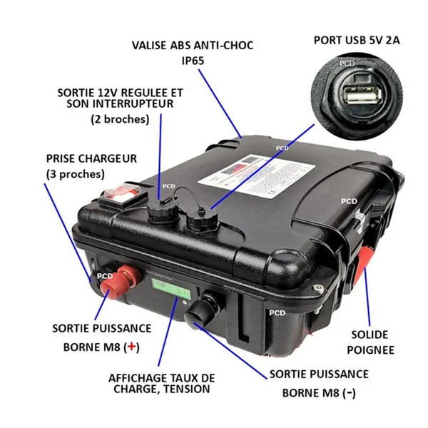 Batterie Valise Lithium Ion Polymère Prolith 48 Volts 120 Ah + Sortie Régulée 12V