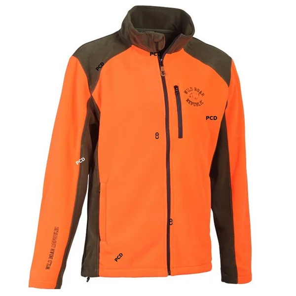Blouson Polaire Homme Percussion Polairecor Brodé Sanglier Kaki Orange