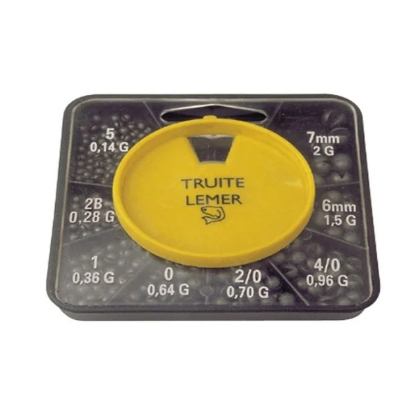 Boite 8 cases carrée de plombs fendus peints marron 120 gr TRUITE 7mm-6mm-N°4/0-2/0-0-1-3-5