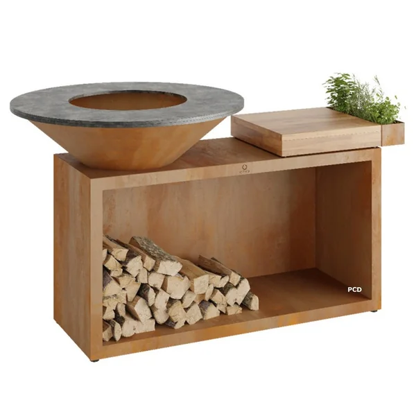 Braséro Plancha Ofyr Island Corten 100 Bois De Teck
