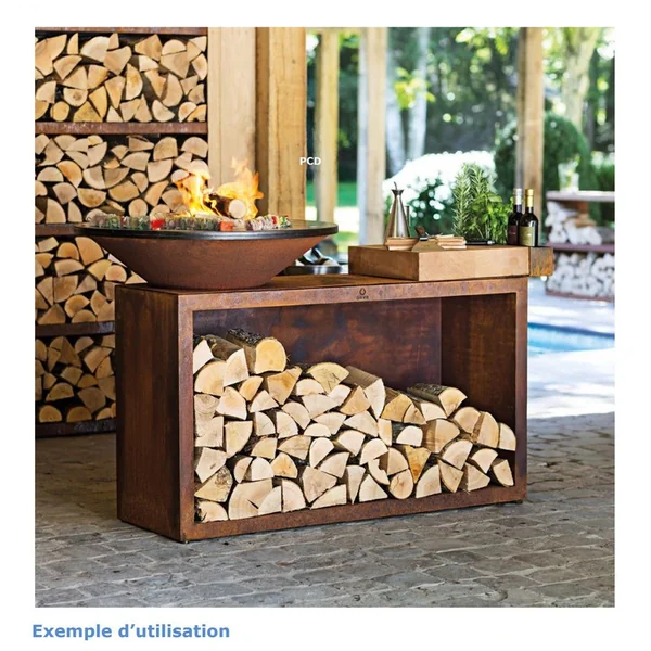 Braséro Plancha Ofyr Island Corten 100 Bois De Teck