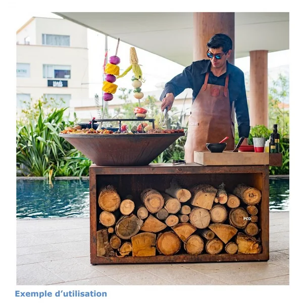 Braséro Plancha Ofyr Island Corten 100 Bois De Teck