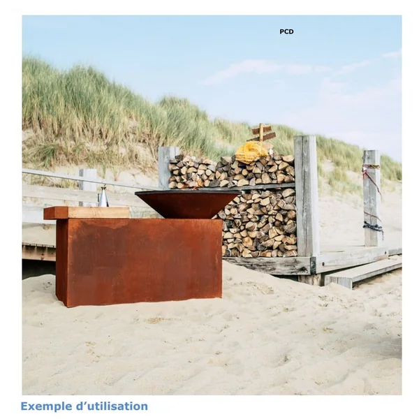 Braséro Plancha Ofyr Island Corten 100 Bois De Teck