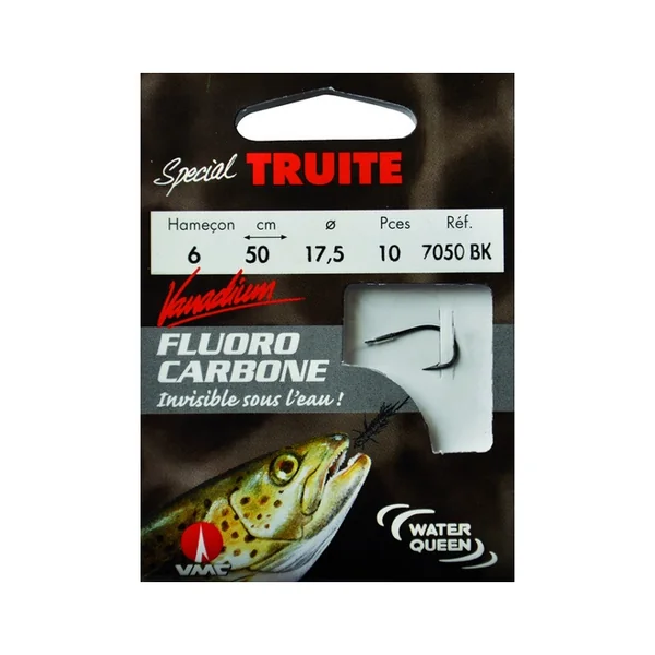 Fluorocarbone spécial truite forgé renversé à palette 7050 BK 50 cm Hameçons N°8 sur Nylon fluorocarbone 20/100