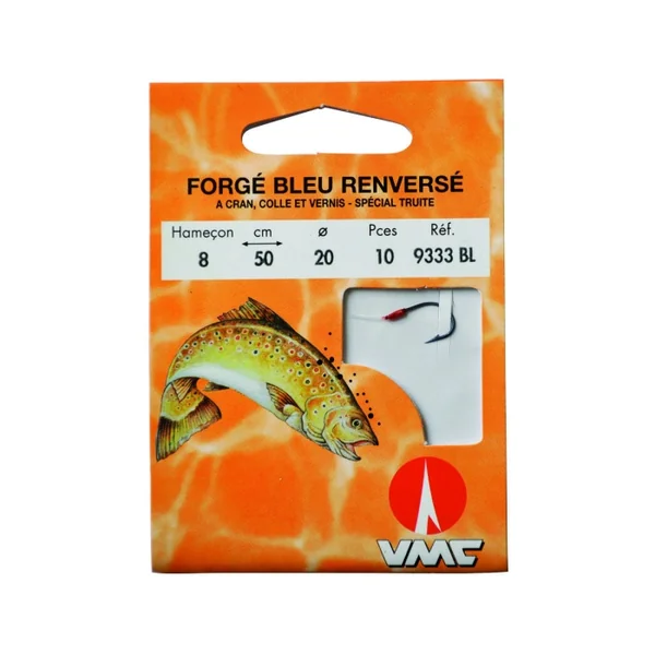 Forgé Bleu Renversé à Cran Collé et Vernis 9333 BL 50 cm Hameçons N°4 sur Nylon 24/100