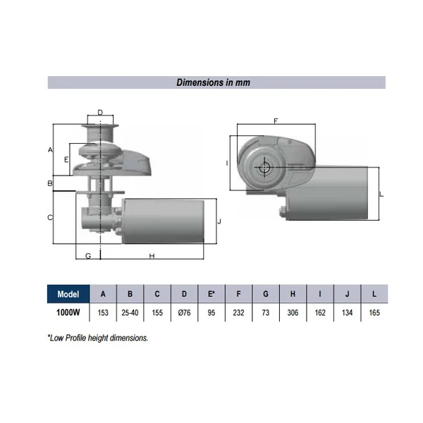 Guindeau vertical Lofrans Project1000 Bronze Chromé 1000W - 24V - Barbotin 10mm - Avec poupée