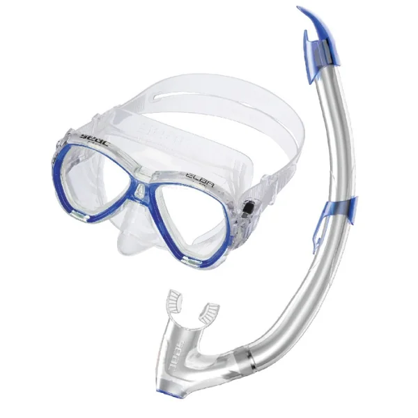 Kit Masque silicone Tuba purge Snorkeling Seac sub Elba Bleu Adulte
