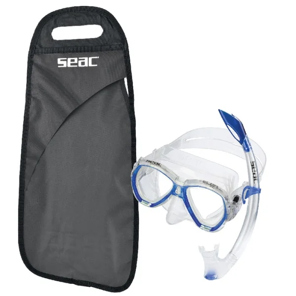 Kit Masque silicone Tuba purge Snorkeling Seac sub Elba Bleu Femme et Enfants 8-14 ans