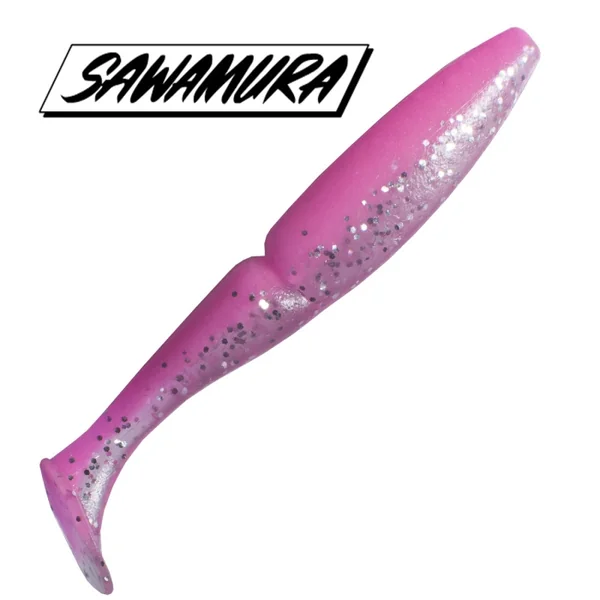 Leurre Souple Sawamura One Up Shad 4 083 Pink Back Glitter Belly