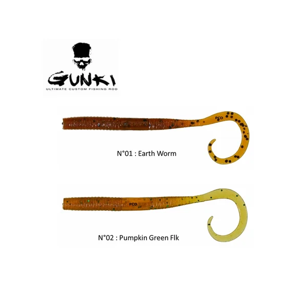 LEURRES SOUPLES GUNKI C'EEL WORM 7.5CM PAR 15 PUMPKIN GREEN FLAKE