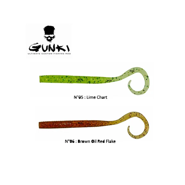 LEURRES SOUPLES GUNKI C'EEL WORM 7.5CM PAR 15 PUMPKIN GREEN FLAKE