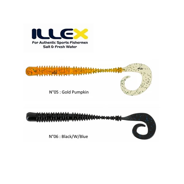LEURRES SOUPLES ILLEX MAGIC RING CURLY WORM 10CM PAR 12