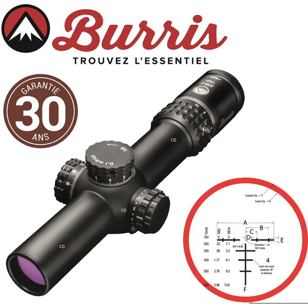 Lunette Burris Xtrême Tactical Xtr 2 1-8x24 Réticule Ballistic Circle Dot