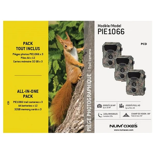 Pack 3 Pièges Photographiques Num Axes Pie1066 Avec 12 Piles Aa Et 3 Cartes Mémoire 32Gb