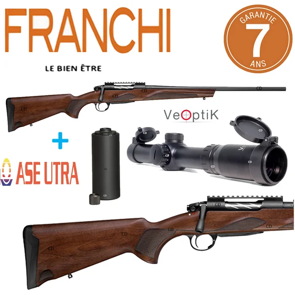 Pack Battue Silence Carabine Franchi Horizon Bois Filetée 30-06 Sprg + Lunette 1-4x24 Et Silencieux