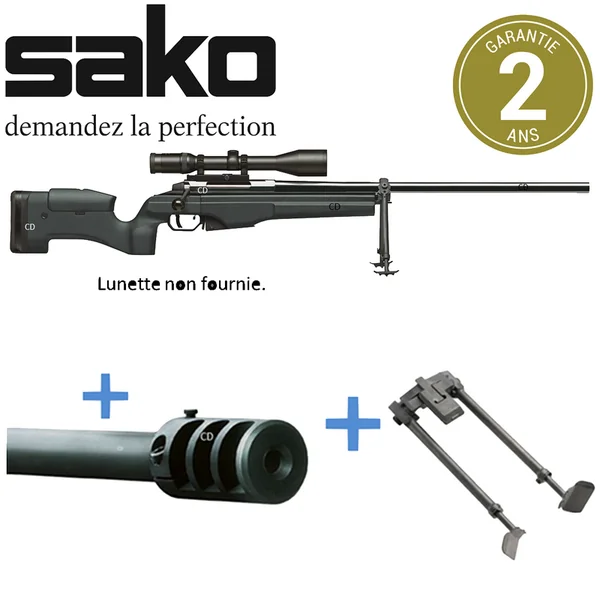 Pack Complet Carabine Sako TRG 42 Noire Crosse Fixe 338 Lapua Mag 69cm + Frein De Bouche + Bipied M08