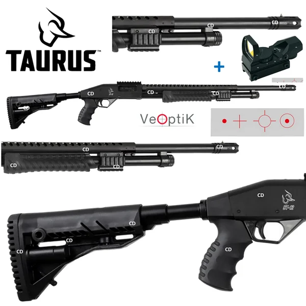 Pack Fusil A Pompe Taurus St12 Tactical 12/76 61cm + Point Rouge Véoptik 4 Réticules Mrs