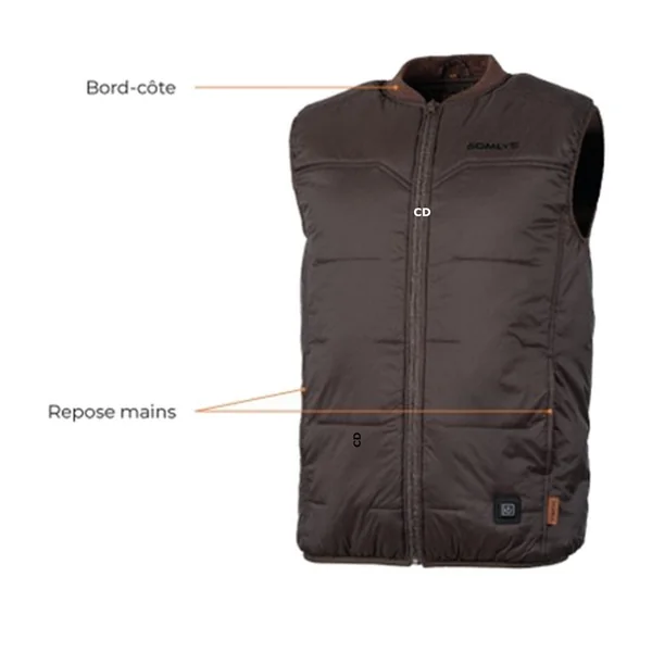 Pack Gilet Chauffant Homme Somlys Thermoshield Marron 217 Et Batterie 10mAH 5V
