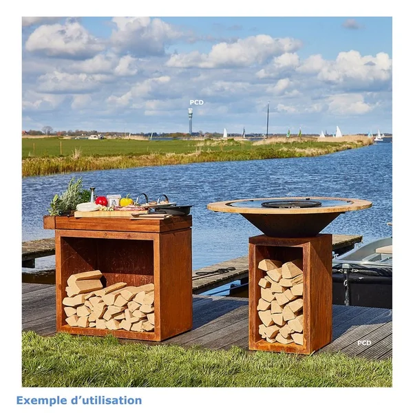 Pack Promo Braséro Plancha Ofyr Classic Storage Corten 85 Et Anneau Fire Guard