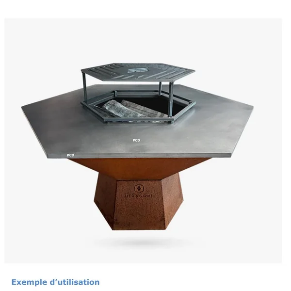 Pied Bas En Acier Corten Pour Braséro Hexagone Grand Banquet 150