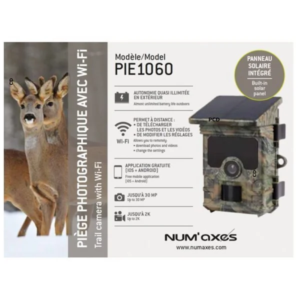 Piège Photographique Num Axes PIE1060 Avec Wi-Fi Et Panneau Solaire Intégré