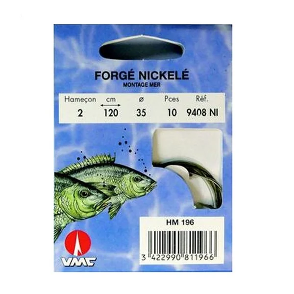 Spécial Mer Forgé Nickelé 9408 NI 120 cm Hameçons N° 8 sur Nylon 28/100