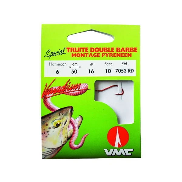 Spécial truite double barbe rouge 7053 RD 50 cm Hameçons N°8 sur Nylon 16/100
