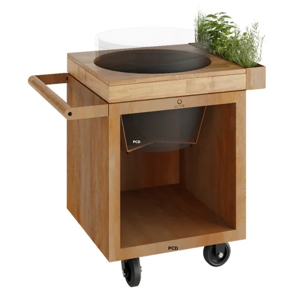 Table Corten 65 Pro Bois De Teck Ofyr Pour Kamado Big Green Egg