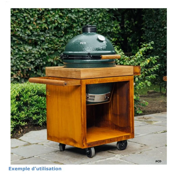 Table Corten 65 Pro Bois De Teck Ofyr Pour Kamado Big Green Egg